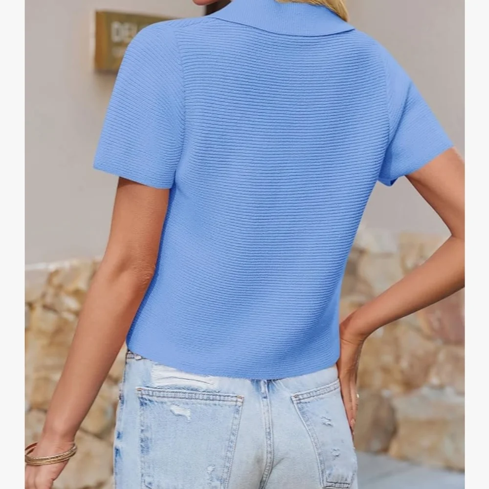 Saodimallsu Womens Short Sleeve Cropped Button Down Lightweight Cardigan - NWT
